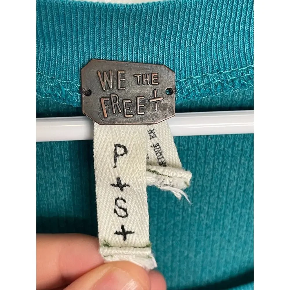 Free People We The Free All In Cuff Waffle Knit Thermal Top Sz S Boho Plaid